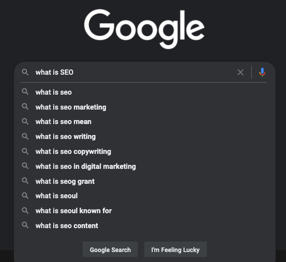 Google autocomplete predictions