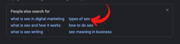 Types of SEO in People also search for box
